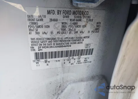 2010 Ford Edge Limited z USA, uszkodzony, nr VIN 2FMDK3KC0ABB44504